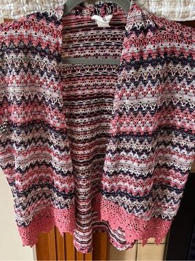 Self Esteem y2k Pink Multi-Stripe Open Crochet Cardigan shrug